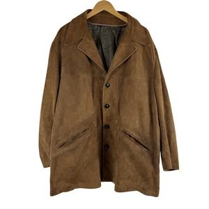 Vintage 70s Amalgamated Union Made‎ Brown Suede Leather Western Safari Jacket 50